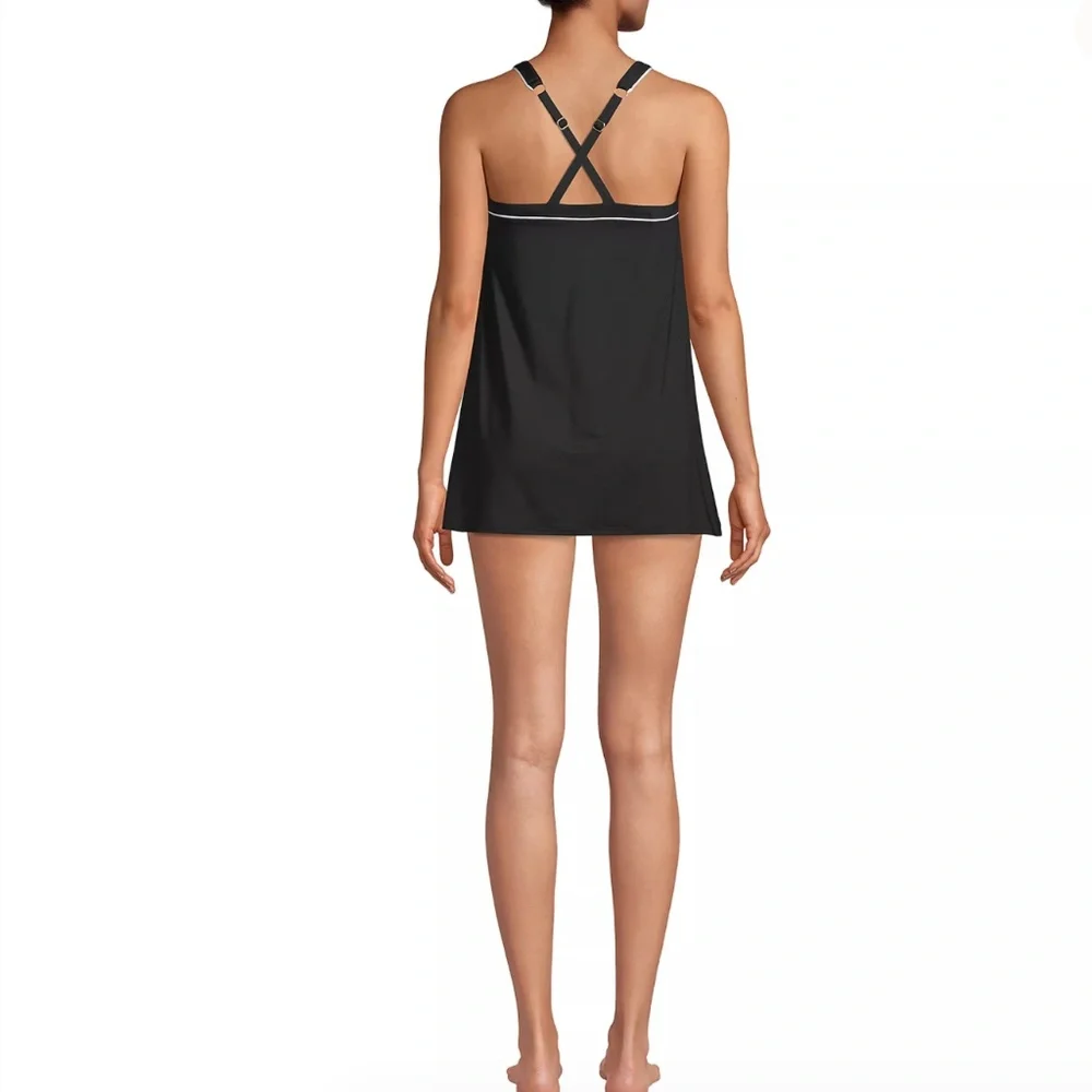 Lands End High Neck Swim Dress One Piece Swimsuit Adjustable Straps Size 8 - Picture 6 of 14